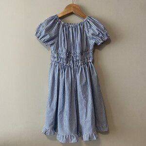 Handmade Children's Blue White Stripes Upcycled 100% Cotton Ruffle Dress